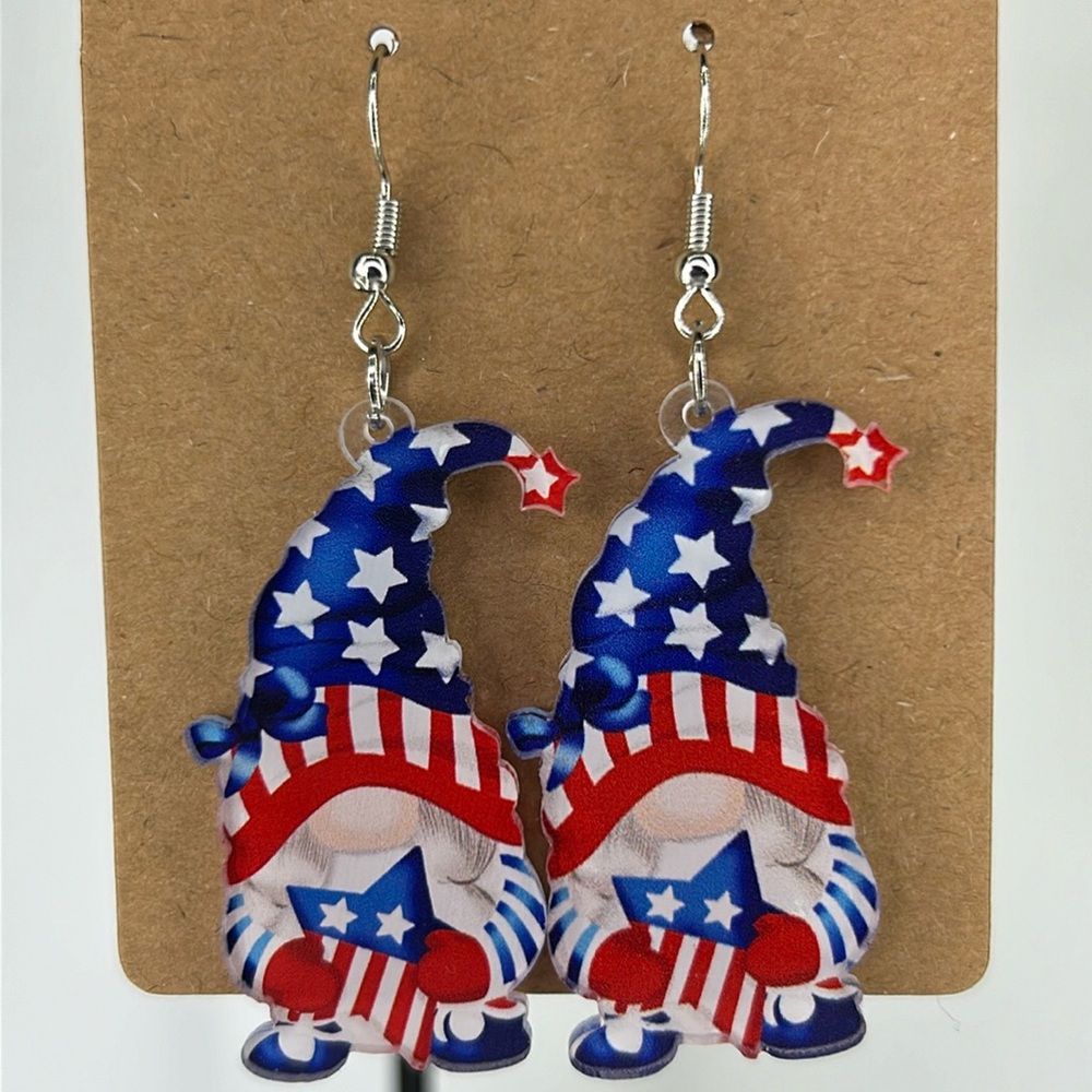 Acrylic Gnome Patriotic Design Earrings 4th of July Fashion Jewelry